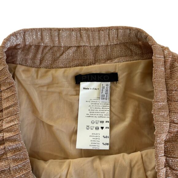 Pinko Blush Pink Metallic Shimmer Pleated Mini Skirt Women’s Size 8 - Picture 4 of 6